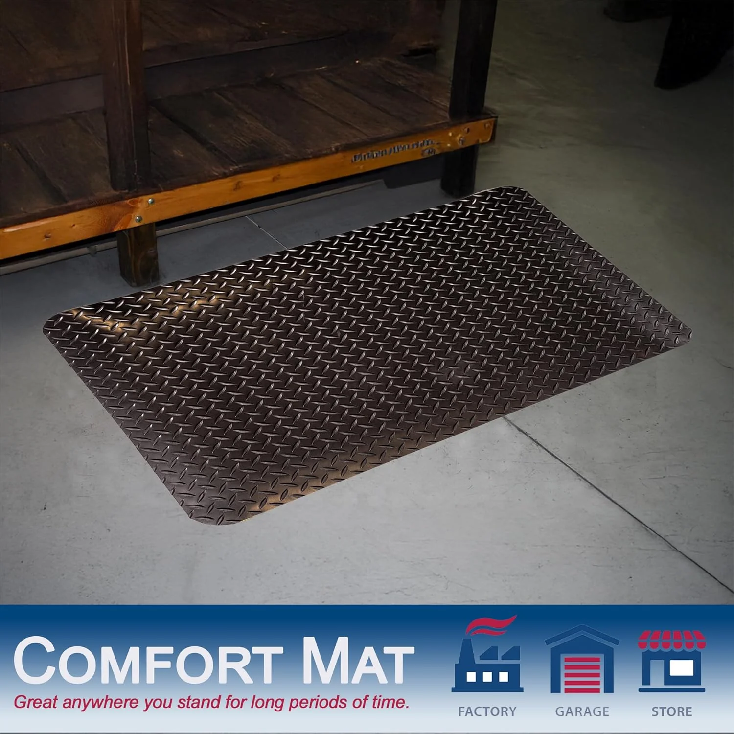 Durable 442SHD35BK Vinyl Heavy Duty Diamond-DEK Sponge Industrial Anti-Fatigue Floor Mat, 3' x 5' - Image 3