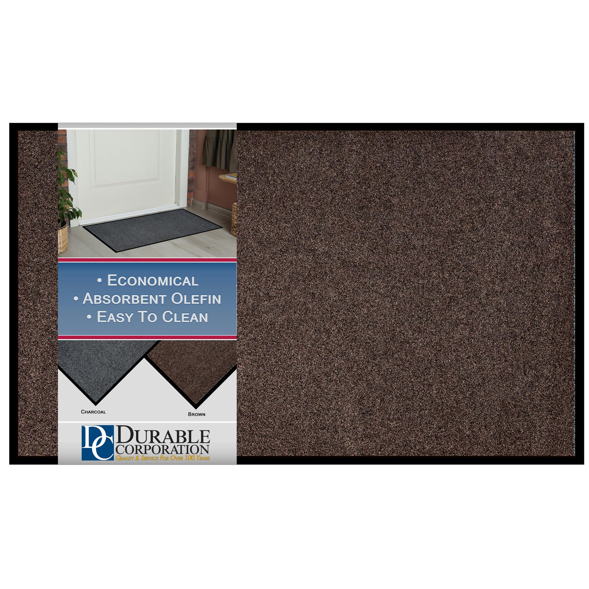 Durable Wipe-N-Walk Vinyl Backed Indoor Carpet Entrance Mat, 3' x 5', Brown Brown 3' x 5' 3' x 4'