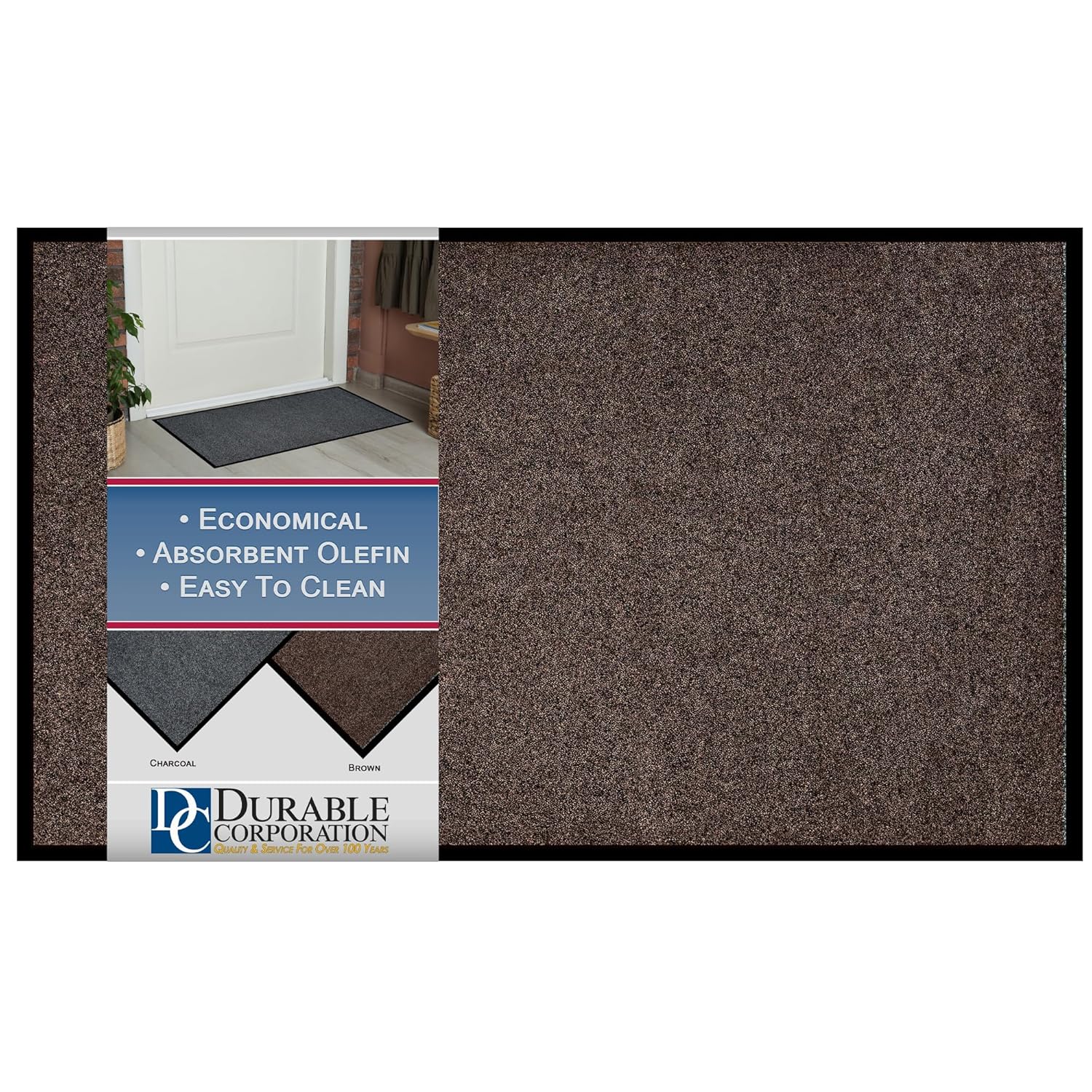 Durable Wipe-N-Walk Vinyl Backed Indoor Carpet Entrance Mat, 3' x 5', Brown Brown 3' x 5' 3' x 4' - Image 2