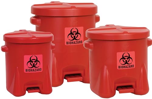 Eagle 14 Gallon Biohazard Trash Can with Foot-Operated Self-Closing Lid, 22" x 18" x 21", Made in The USA from High-Density Polyethylene, Red, 947BIO - Image 2