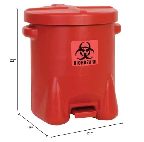 Eagle 14 Gallon Biohazard Trash Can with Foot-Operated Self-Closing Lid, 22" x 18" x 21", Made in The USA from High-Density Polyethylene, Red, 947BIO - Image 3