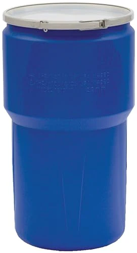 Eagle 14 Gallon Plastic Drum with Lid, Metal Lever-Lock, 26.5"x15", Open Head Lab Pack Drum Made of Durable, Lightweight HDPE, Withstands Weather and Chemicals, Made in USA, Blue, 1610MB