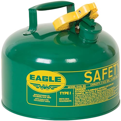 Eagle 2.5 Gallon Type I Green Safety Gas Can for Oil and Other Combustibles with Flame Arrester and Self-Closing Lid, Made in the USA, Galvanized Steel Flammable Storage Can, UI25SG