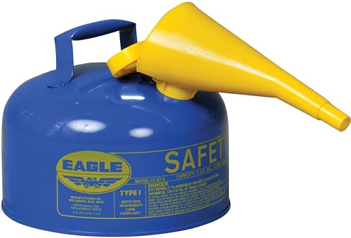 Eagle 2 Gallon Type I Blue Safety Gas Can for Kerosene with Flame Arrester, Self-Closing Lid, and F-15 Funnel, Made in the USA, Galvanized Steel Flammable Storage Can, UI20FSB