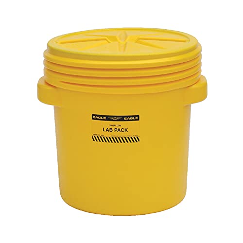 Eagle 20 Gallon Plastic Drum with Lid, Screw-On Lid, 20.8"x20.4", Lab Pack Drum Made of Durable, Lightweight HDPE, Withstands Weather and Chemicals, Made in USA, Yellow, 1650 - Image 2