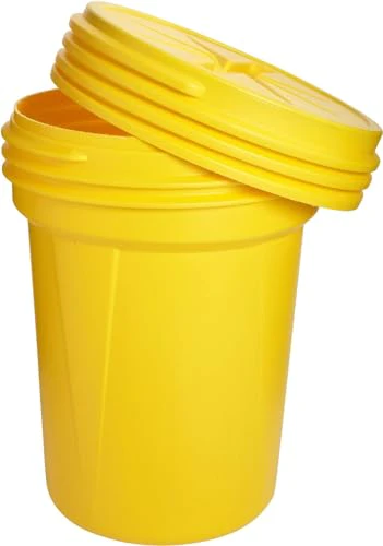 Eagle 30 Gallon Plastic Drum with Lid, Screw-On Lid, 28.3"x22.5", Lab Pack Drum Made of Durable, Lightweight HDPE, Withstands Weather and Chemicals, Made in USA, Yellow, 1600SL