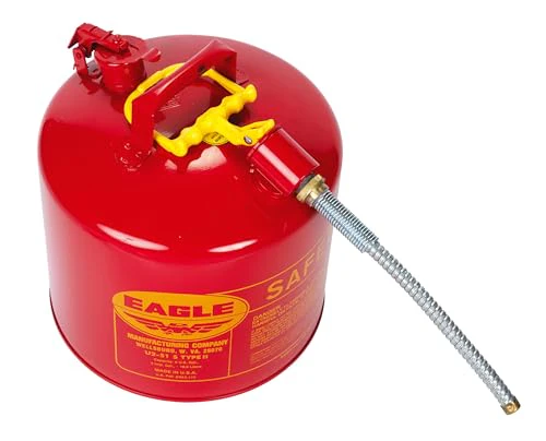 Eagle 5 Gallon Type II Red Safety Gas Can for Gasoline with Flame Arrester, Self-Closing Lid, and 12" x 7/8" Flexible Metal Hose, Made in the USA, Galvanized Steel Flammable Storage Can, U251S - Image 2