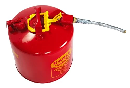 Eagle 5 Gallon Type II Red Safety Gas Can for Gasoline with Flame Arrester, Self-Closing Lid, and 12" x 7/8" Flexible Metal Hose, Made in the USA, Galvanized Steel Flammable Storage Can, U251S - Image 3