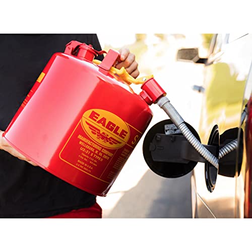 Eagle 5 Gallon Type II Red Safety Gas Can for Gasoline with Flame Arrester, Self-Closing Lid, and 12" x 7/8" Flexible Metal Hose, Made in the USA, Galvanized Steel Flammable Storage Can, U251S - Image 8