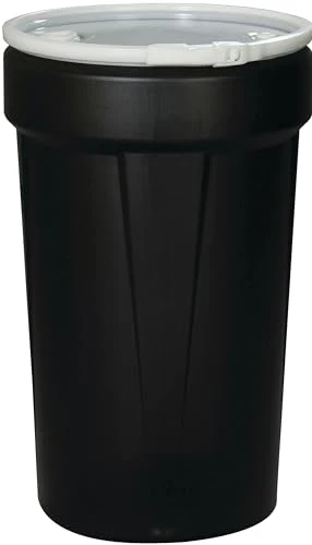 Eagle 55 Gallon Plastic Drum with Lid, Plastic Lever-Lock, 39.1"x23.8", Open Head Lab Pack Drum Made of Durable, Lightweight HDPE, Withstands Weather and Chemicals, Made in USA, Black, 1655BLK