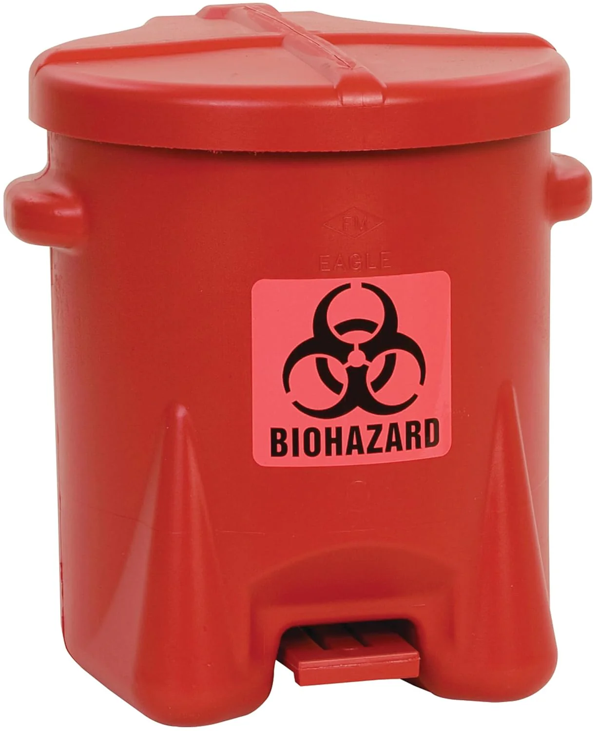 Eagle 6 Gallon Biohazard Trash Can with Foot-Operated Self-Closing Lid, 16.5" x 13.5" x 16", Made in The USA from High-Density Polyethylene, Red, 943BIO - Image 2