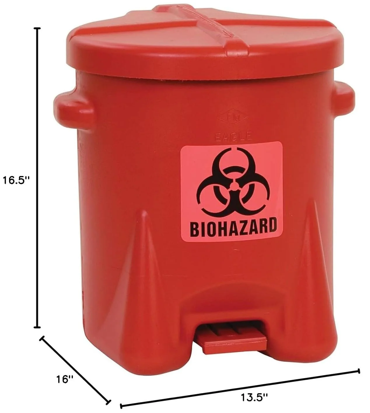 Eagle 6 Gallon Biohazard Trash Can with Foot-Operated Self-Closing Lid, 16.5" x 13.5" x 16", Made in The USA from High-Density Polyethylene, Red, 943BIO - Image 4