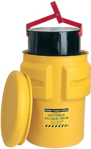 Eagle 95 Gallon Plastic Drum with Lid, Metal Bolt Ring, 44.4"x31", Salvage Drum Made of Durable, Lightweight HDPE, Withstands Weather and Chemicals, Made in USA, Yellow, 1695