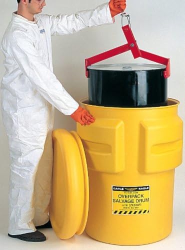 Eagle 95 Gallon Plastic Drum with Lid, Metal Bolt Ring, 44.4"x31", Salvage Drum Made of Durable, Lightweight HDPE, Withstands Weather and Chemicals, Made in USA, Yellow, 1695 - Image 2