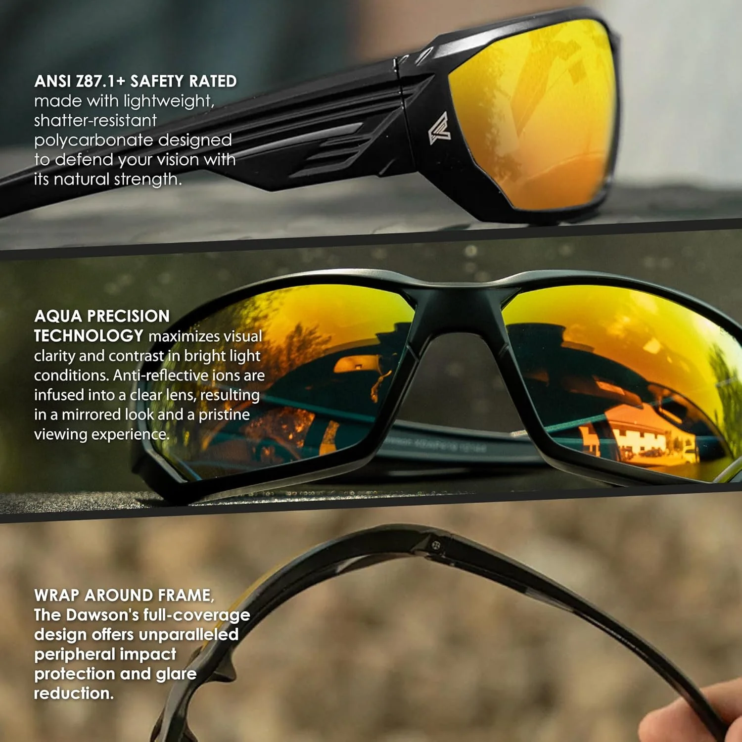EDGE Dawson Wrap-Around Safety Glasses for Men Premium ANSI Z87.1 Safety Glasses High Impact Rated Non Slip Sunglasses, Protective Eyewear - Image 5