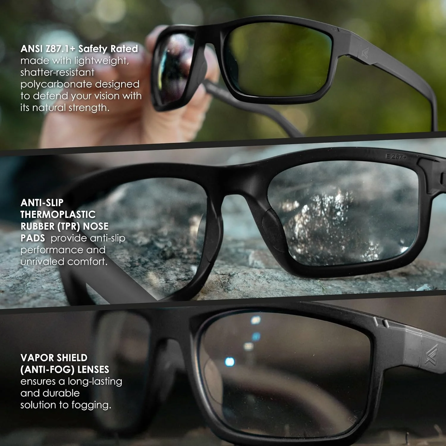 EDGE Defiance Z87 Wayfarer Safety Sunglasses (Matte Black, Clear Vapor Shield Lens), Anti-fog Z87 Clear Safety Glasses, Shatter Resistant, ANSI Compliant Men's Sunglasses - Image 5