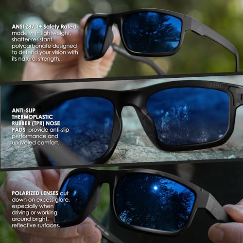 EDGE Defiance Z87 Wayfarer Safety Sunglasses (Matte Black, Polarized Aqua Precision Blue Mirror), Polarized Safety Glasses, Shatter Resistant, ANSI Compliant Men's Sunglasses… - Image 4