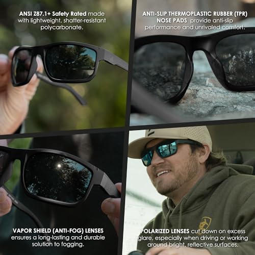 EDGE Defiance Z87 Wayfarer Safety Sunglasses (Matte Black, Polarized Smoke Vapor Shield), Polarized Vapor Shield Anti-Fog Z87 Tinted Safety Glasses, Shatter Resistant, ANSI Compliant Men's Sunglasses - Image 4