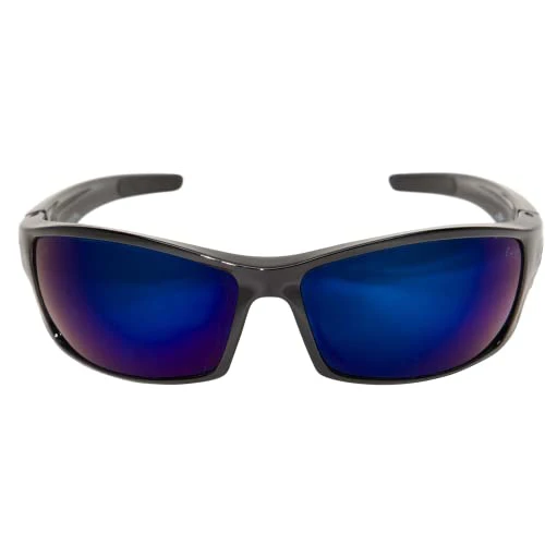 Edge Eyewear SR118 Reclus Wrap-Around Safety Glasses, Anti-Scratch, Non-Slip, UV 400, Military Grade, ANSI/ISEA & MCEPS Compliant, 5.04" Wide, Black Frame/Blue Mirror Lens, One Size - Image 3