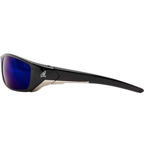 Edge Eyewear SR118 Reclus Wrap-Around Safety Glasses, Anti-Scratch, Non-Slip, UV 400, Military Grade, ANSI/ISEA & MCEPS Compliant, 5.04" Wide, Black Frame/Blue Mirror Lens, One Size - Image 4