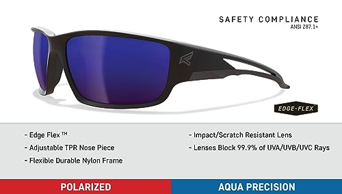 EDGE Kazbek Polarized Wrap-Around Safety Glasses, Anti-Scratch, Non-Slip, UV 400, Military Grade, ANSI/ISEA & MCEPS Compliant, 5.04" Wide (Black Frame/Aqua Precision Blue Mirror Lens) - Image 4
