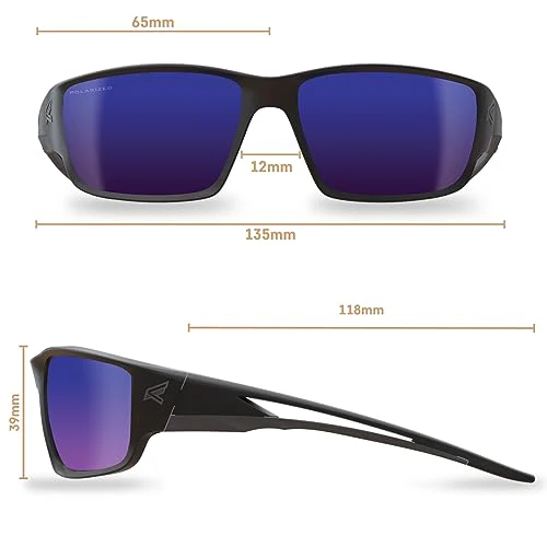 EDGE Kazbek Polarized Wrap-Around Safety Glasses, Anti-Scratch, Non-Slip, UV 400, Military Grade, ANSI/ISEA & MCEPS Compliant, 5.04" Wide (Black Frame/Aqua Precision Blue Mirror Lens) - Image 5