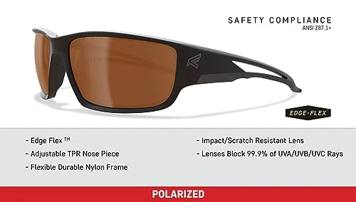 EDGE Kazbek Polarized Wrap-Around Safety Glasses, Anti-Scratch, Non-Slip, UV 400, Military Grade, ANSI/ISEA & MCEPS Compliant, 5.04" Wide, Black Frame/Copper Lens - Image 4