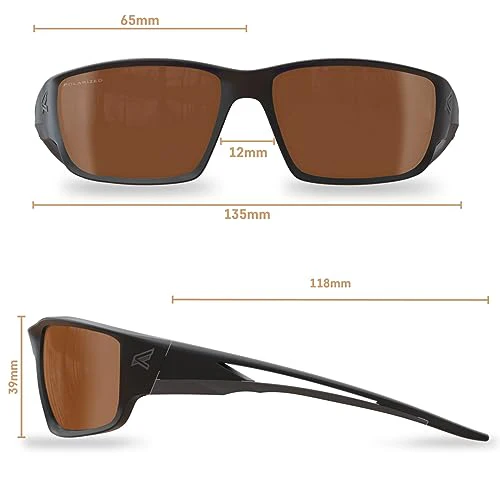 EDGE Kazbek Polarized Wrap-Around Safety Glasses, Anti-Scratch, Non-Slip, UV 400, Military Grade, ANSI/ISEA & MCEPS Compliant, 5.04" Wide, Black Frame/Copper Lens - Image 5