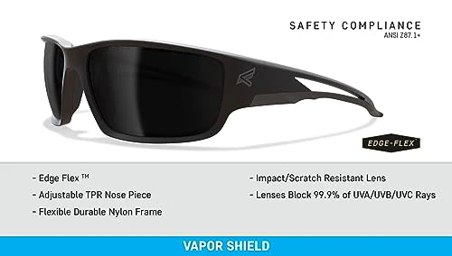 EDGE Kazbek Wrap-Around Anti-Fog/Vapor Shield Safety Glasses, Anti-Scratch, Non-Slip, UV 400, Military Grade, ANSI/ISEA & MCEPS Compliant, 5.04" Wide, Black Frame/Smoke Lens - Image 4