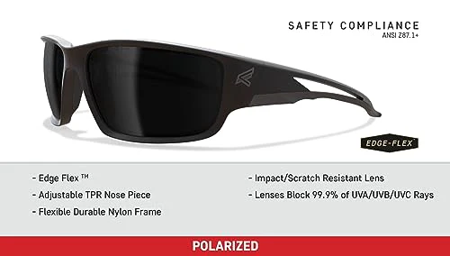 EDGE Kazbek Wrap-Around Safety Glasses, Anti-Scratch, Non-Slip, UV 400, Military Grade, ANSI/ISEA & MCEPS Compliant (Black, Polarized Smoke) - Image 4