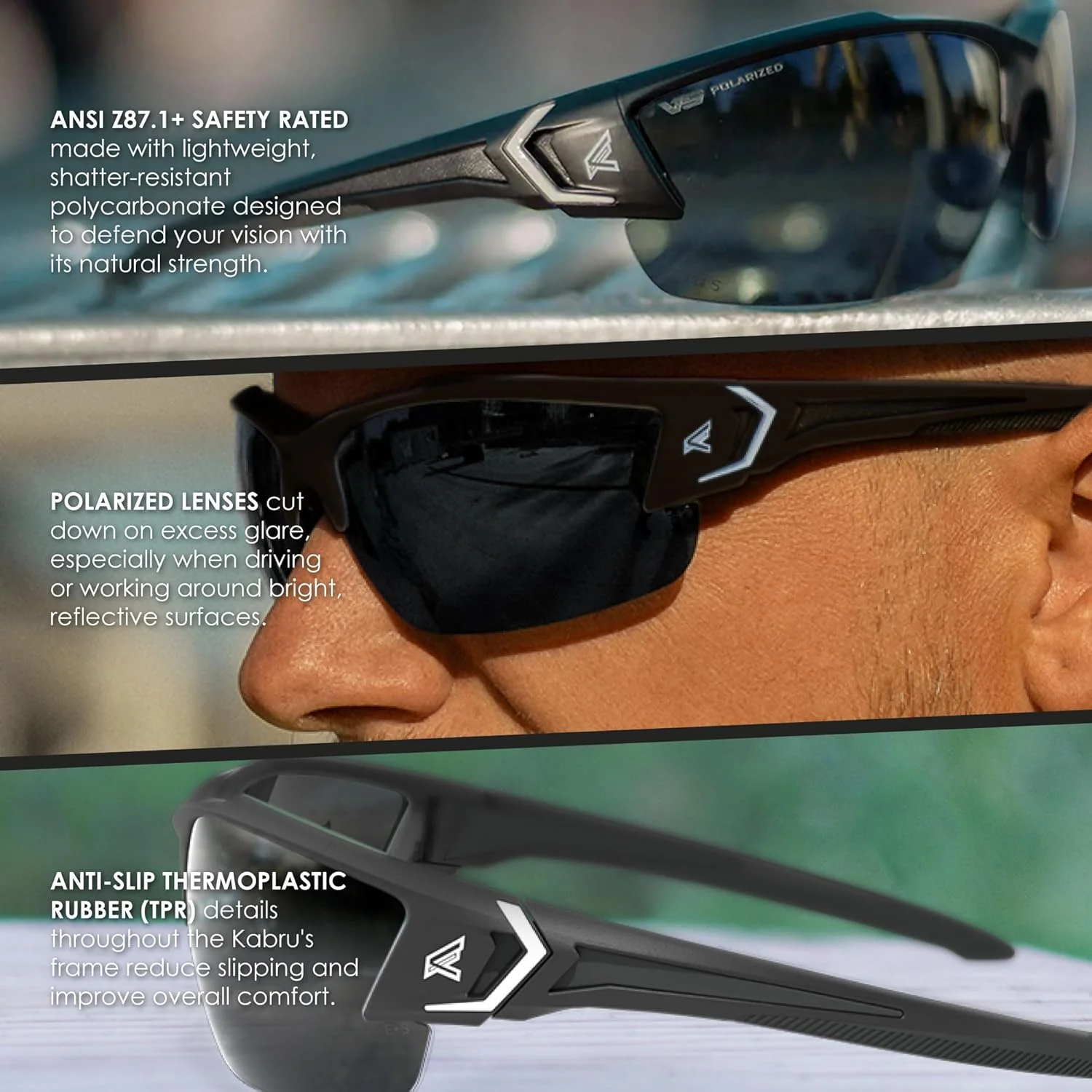 EDGE Khor G2 Z87 Safety Glasses for Men: Shatter Resistant Mens Sunglasses Polarized, Anti-Slip Flexible Frames, Nylon Lens Polarized Safety Glasses - Image 5