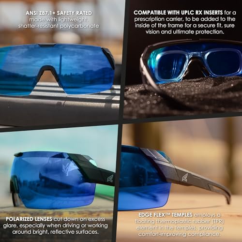 EDGE Makalu Z87 Safety Glasses for Men: Shatter Resistant Prescription Compatible Lenses | Available in Polarized, Tinted, or Clear | Anti-Slip Flexible Frames - Image 4