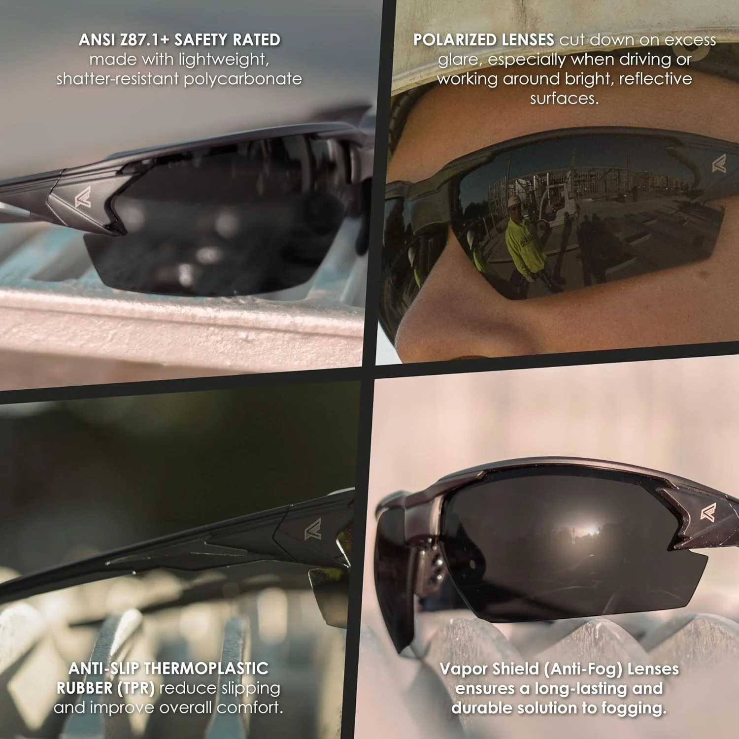 EDGE Pumori Z87 Rated Polarized Safety Glasses: Men's Safety Glasses, Non-Slip Anti-Fog Safety Glasses, Shatter Resistant Tinted Safety Glasses, Flexible Nylon Frame 99% UV Protection Men's Sunglasses - Image 5