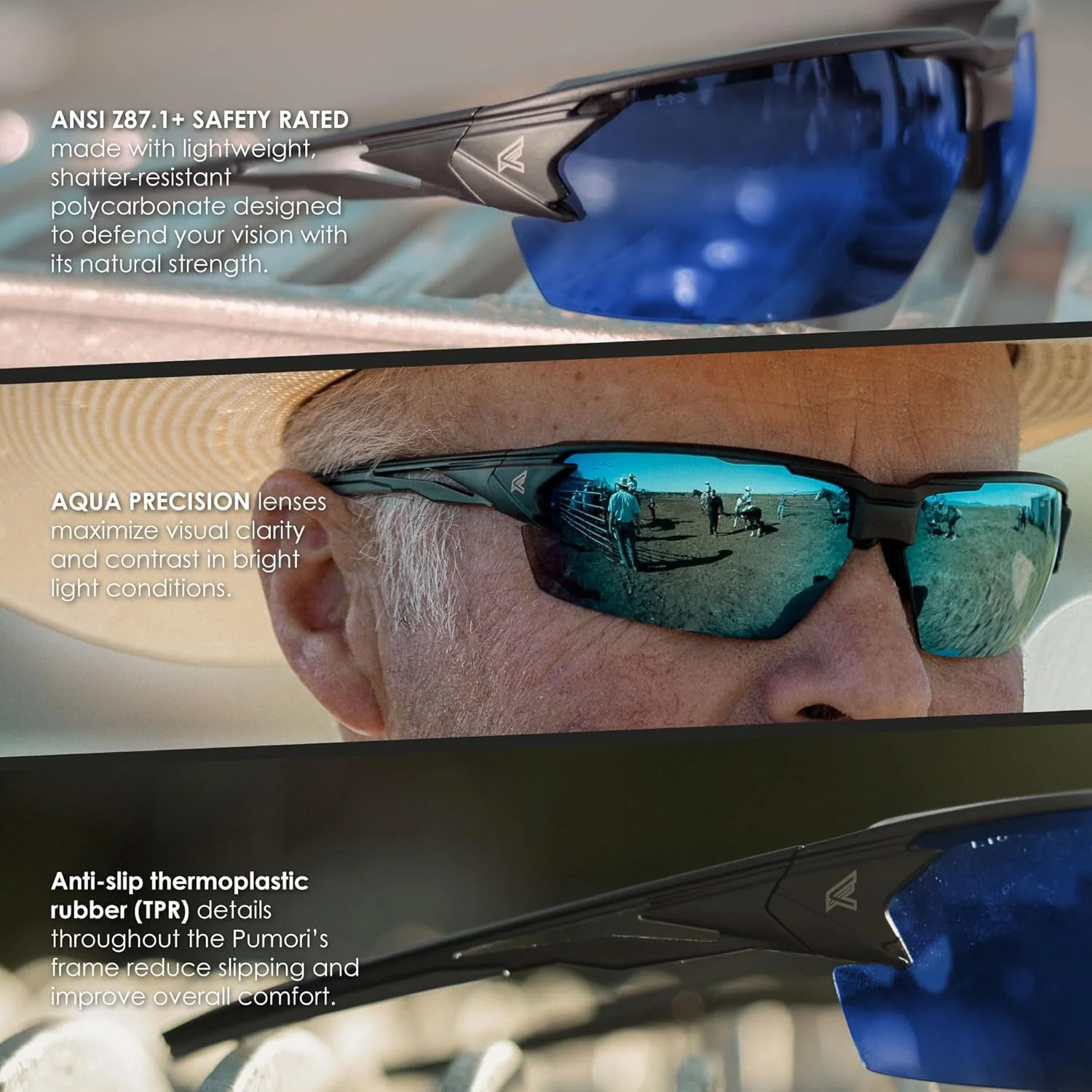 EDGE Pumori Z87 Rated Polarized Safety Glasses: Men's Safety Glasses, Non-Slip, Shatter Resistant Safety Glasses, Flexible Nylon Frames, 99% UV Protection Men's Sunglasses - Aqua Precision Blue Mirror - Image 5