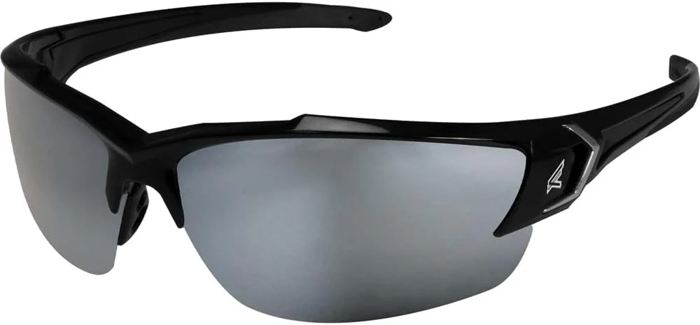Edge SDK117-G2 Khor G2 Wrap-Around Safety Glasses, Anti-Scratch, Non-Slip, UV 400, Military Grade, ANSI/ISEA & MCEPS Compliant, 5.04" Wide, Black Frame / Silver Mirror Lens - Image 2