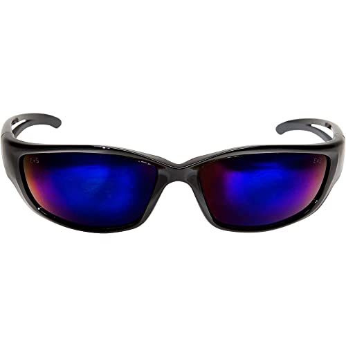 Edge SK-XL118 Kazbek XL Wrap-Around Safety Glasses, Anti-Scratch, Non-Slip, UV 400, Military Grade, ANSI/ISEA & MCEPS Compliant, XL Wide Fit, Black Frame/Blue Mirror Lens - Image 2