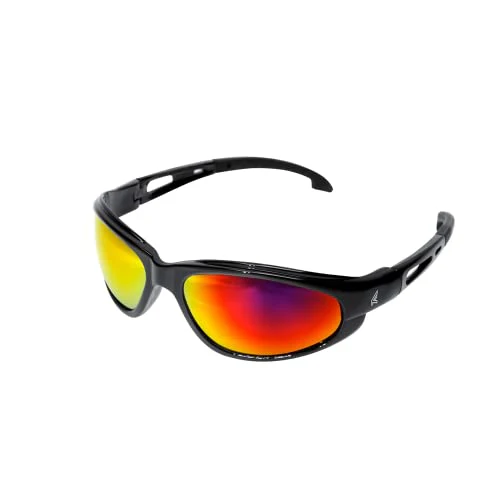 Edge SWAP119 Dakura Wrap-Around Safety Glasses, Anti-Scratch, Non-Slip, UV 400, Military Grade, ANSI/ISEA & MCEPS Compliant, 5.04" Wide, Black Frame/Aqua Precision Red Mirror Lens