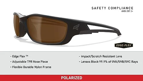 EDGE TSK-XL215 Kazbek XL Polarized Wrap-Around Safety Glasses, Anti-Scratch, Non-Slip, UV 400, Military Grade, ANSI/ISEA & MCEPS Compliant, XL Wide Fit, Black Frame/Copper Lens - Image 4