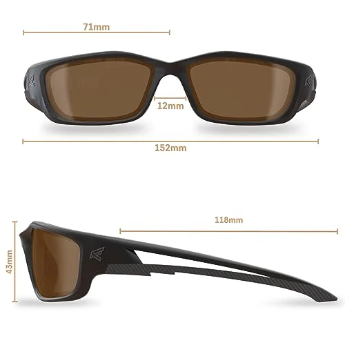 EDGE TSK-XL215 Kazbek XL Polarized Wrap-Around Safety Glasses, Anti-Scratch, Non-Slip, UV 400, Military Grade, ANSI/ISEA & MCEPS Compliant, XL Wide Fit, Black Frame/Copper Lens - Image 5