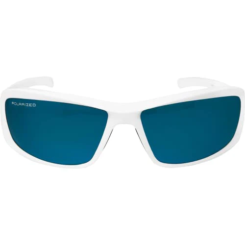 Edge TXBAP248 Brazeau Torque Polarized Wrap-Around Safety Glasses, Anti-Scratch, Non-Slip, UV 400, Military Grade ANSI/ISEA & MCEPS Compliant, 5.04" Wide, White Frame / Aqua Precision Blue Mirror Lens - Image 2