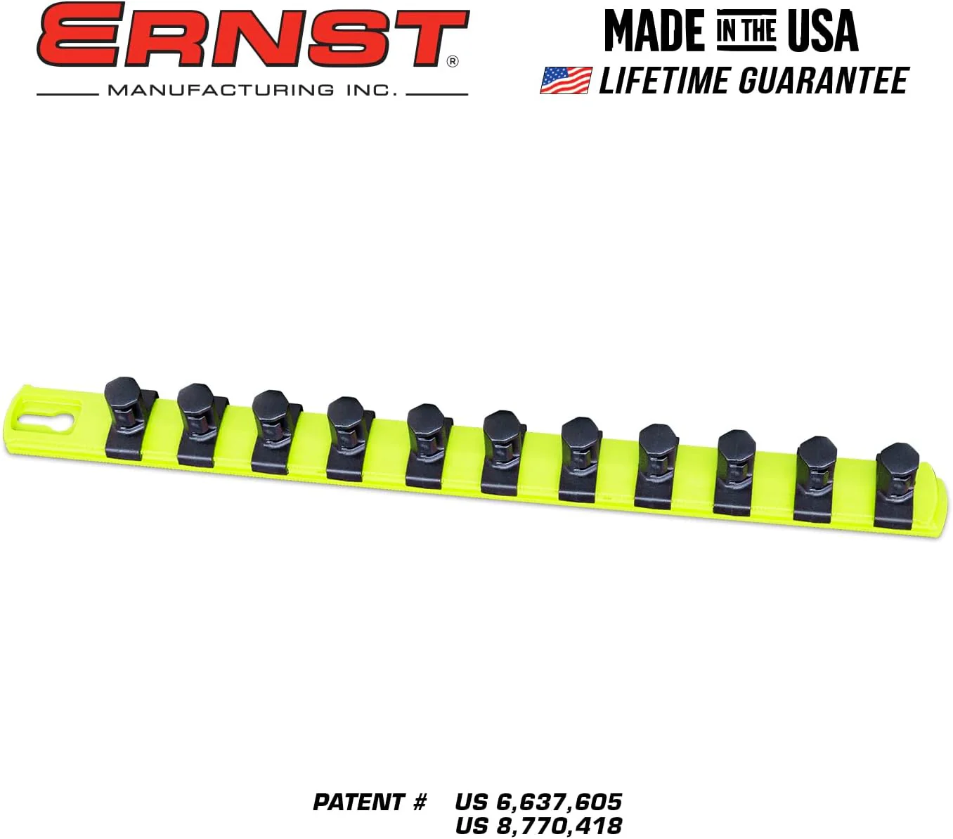 ERNST 13-Inch Socket Rail Organizer with 11 1/2-Inch Twist Lock Clips, High Visibility (8439HV) 13-Inch 1/2-Inch Twist Clips Hi-viz - Image 3