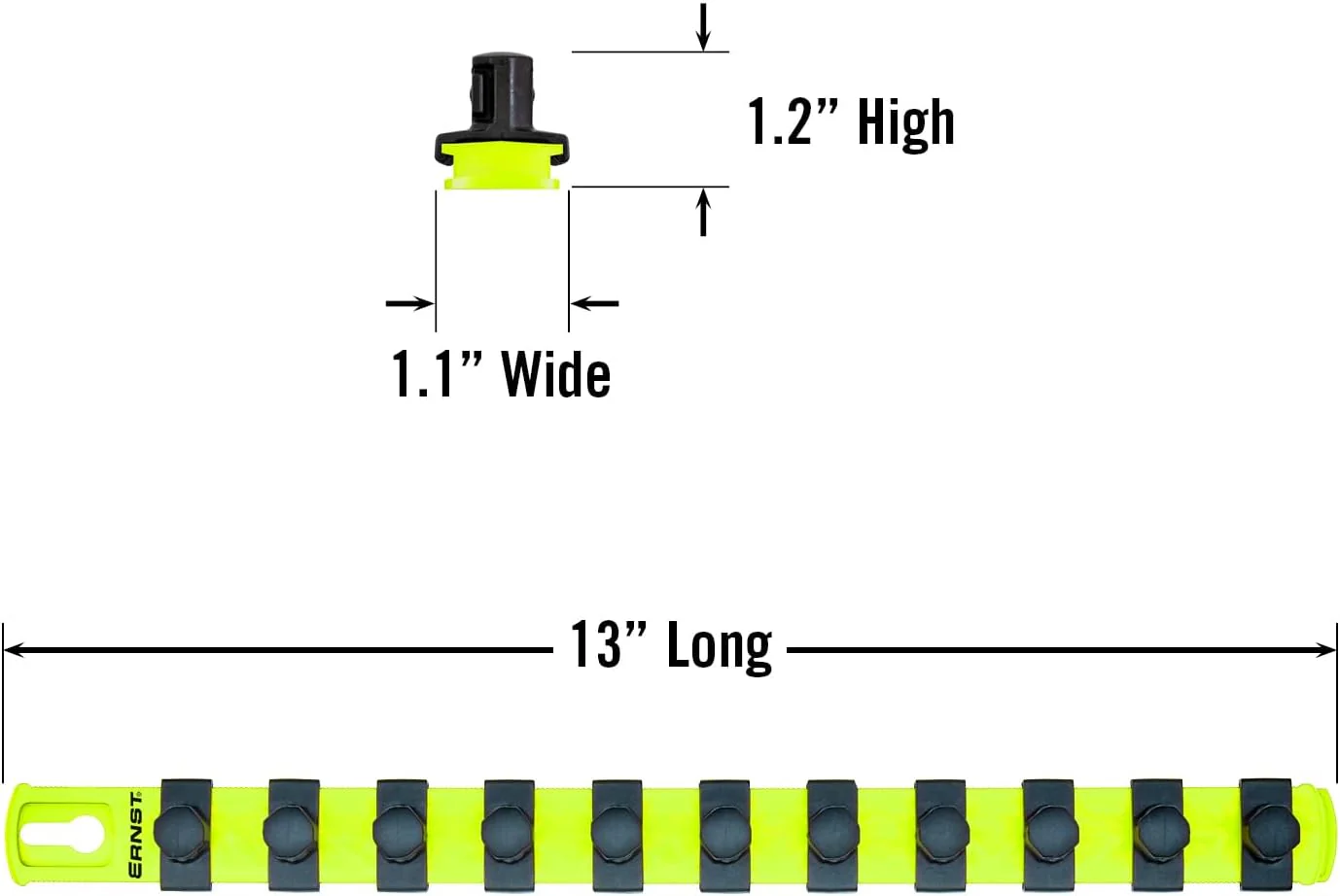 ERNST 13-Inch Socket Rail Organizer with 11 1/2-Inch Twist Lock Clips, High Visibility (8439HV) 13-Inch 1/2-Inch Twist Clips Hi-viz - Image 5