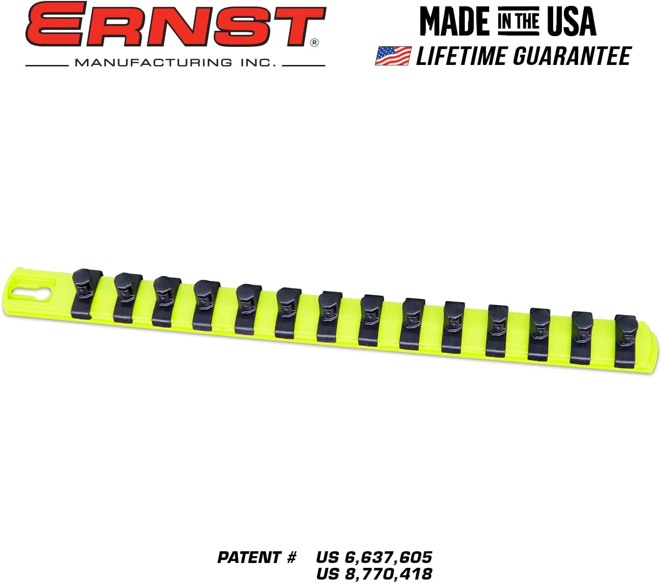 ERNST 13-Inch Socket Rail Organizer with 14 3/8-Inch Twist Lock Clips, High Visibility (8438HV) 13-Inch 3/8-Inch Twist Clips Hi-viz - Image 3
