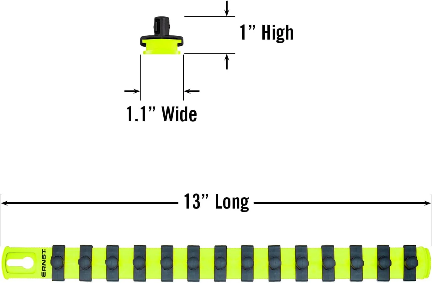 ERNST 13-Inch Socket Rail Organizer with 14 3/8-Inch Twist Lock Clips, High Visibility (8438HV) 13-Inch 3/8-Inch Twist Clips Hi-viz - Image 5