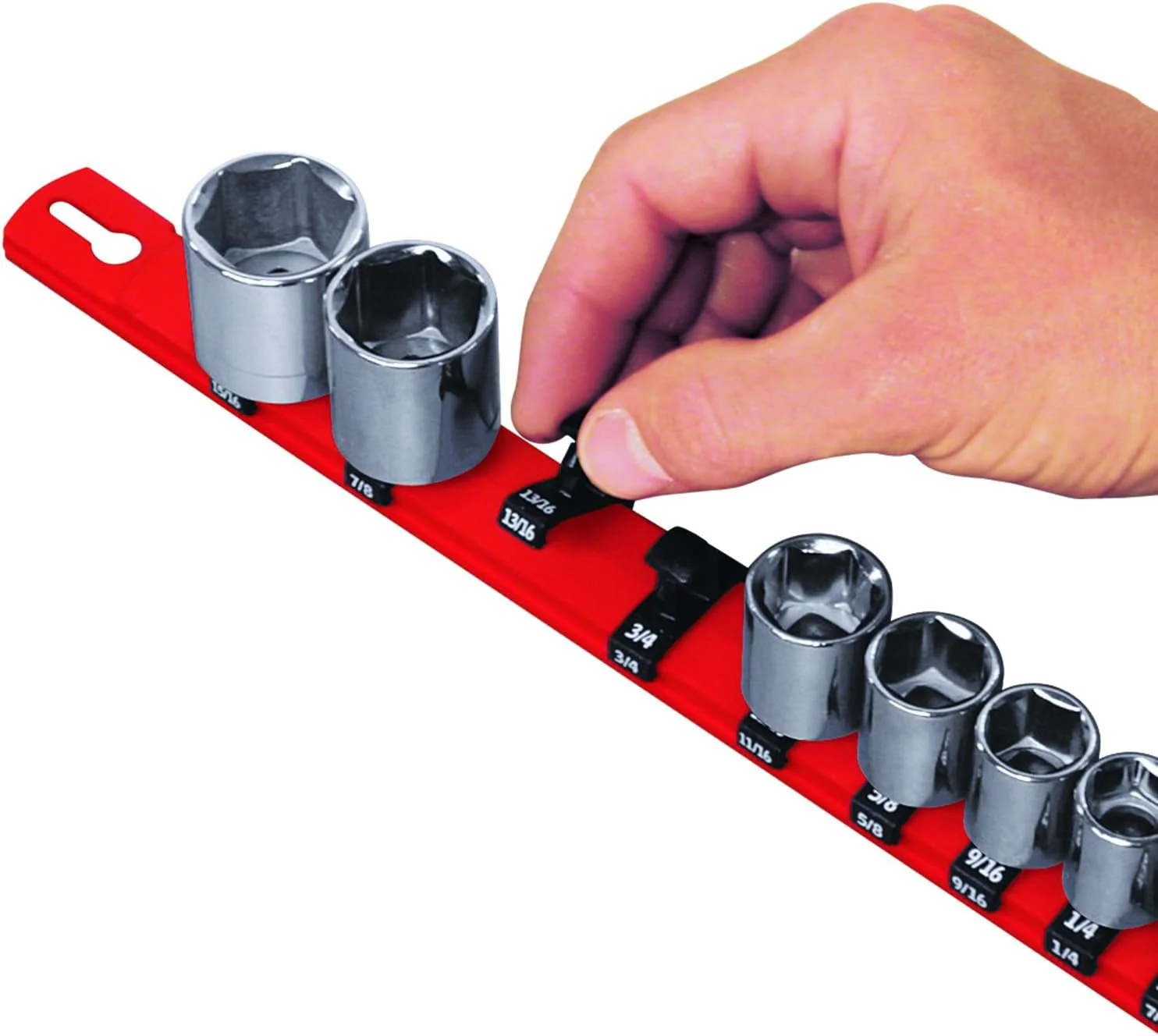 ERNST 18-Inch Socket Rail Organizer with 18 3/8-Inch Dura-Pro HD Clips, Red (8320-Red-3/8) - Image 3