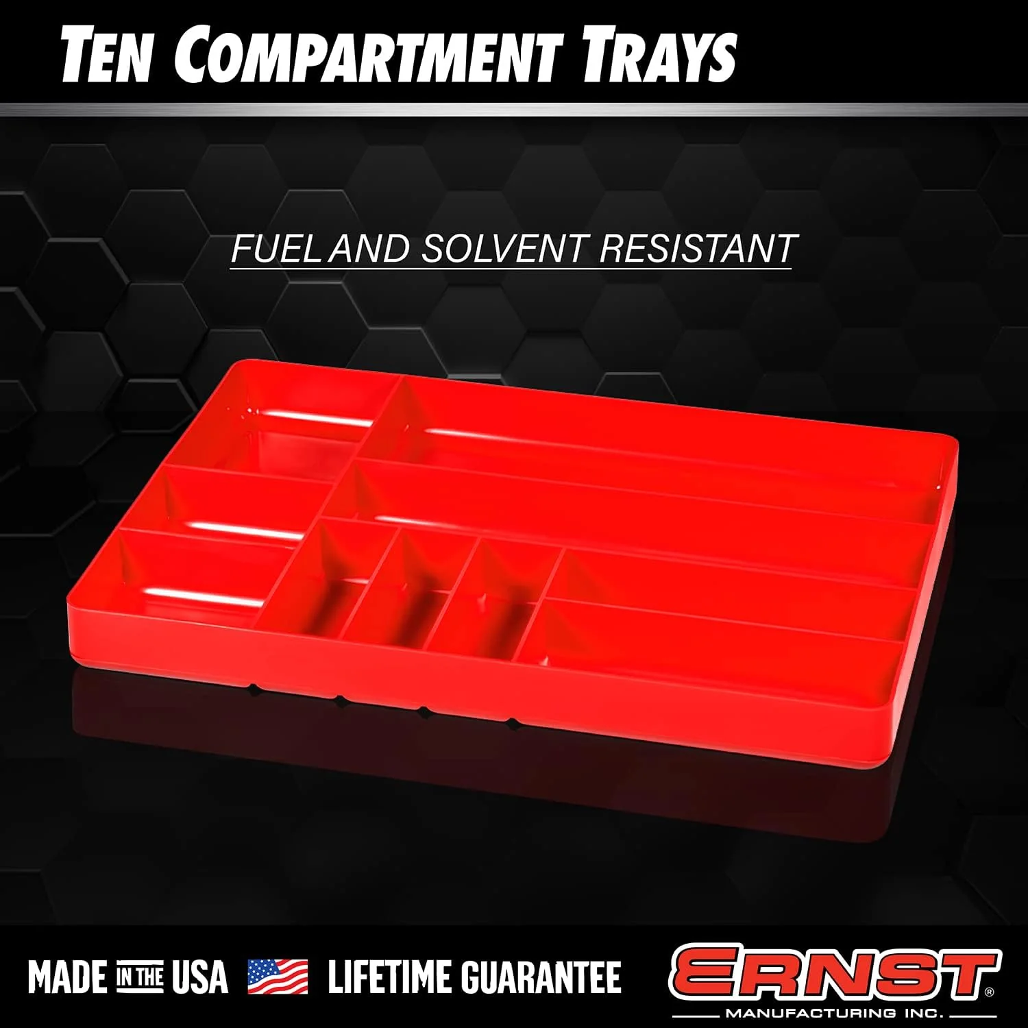 Ernst Manufacturing 10 Compartment Drawer Organizer: Heavy Duty Stackable Tray for Automotive Garage Tool Organization - Low-Profile Toolbox Storage - Nuts and Bolts, Tools, Parts, Easy to Clean - Red - Image 3