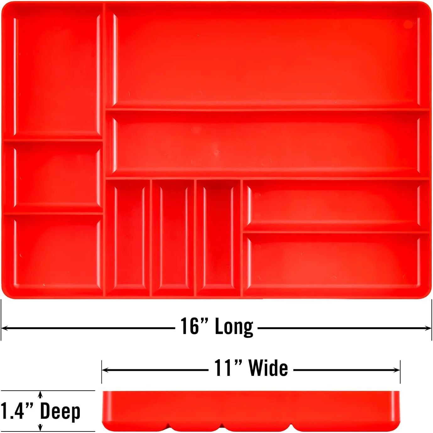 Ernst Manufacturing 10 Compartment Drawer Organizer: Heavy Duty Stackable Tray for Automotive Garage Tool Organization - Low-Profile Toolbox Storage - Nuts and Bolts, Tools, Parts, Easy to Clean - Red - Image 7