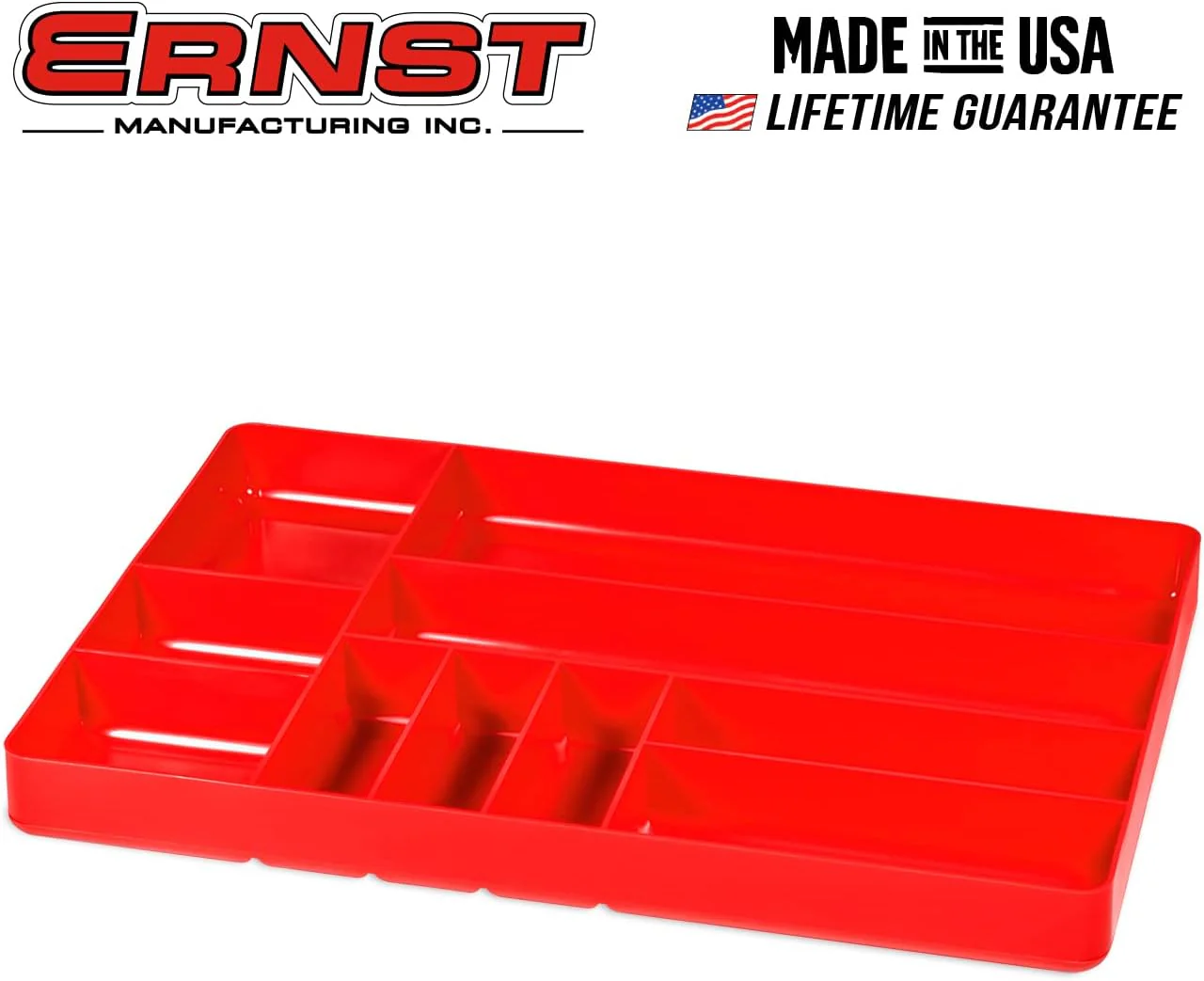 Ernst Manufacturing 10 Compartment Drawer Organizer: Heavy Duty Stackable Tray for Automotive Garage Tool Organization - Low-Profile Toolbox Storage - Nuts and Bolts, Tools, Parts, Easy to Clean - Red - Image 8