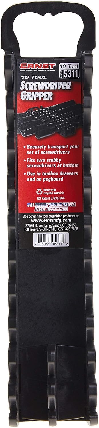 Ernst Manufacturing 10-Tool Screwdriver Gripper - Screwdriver Holder in Vibrant Black (Model 5311) for Portable or Pegboard Storage of Screwdriver Set - Image 6