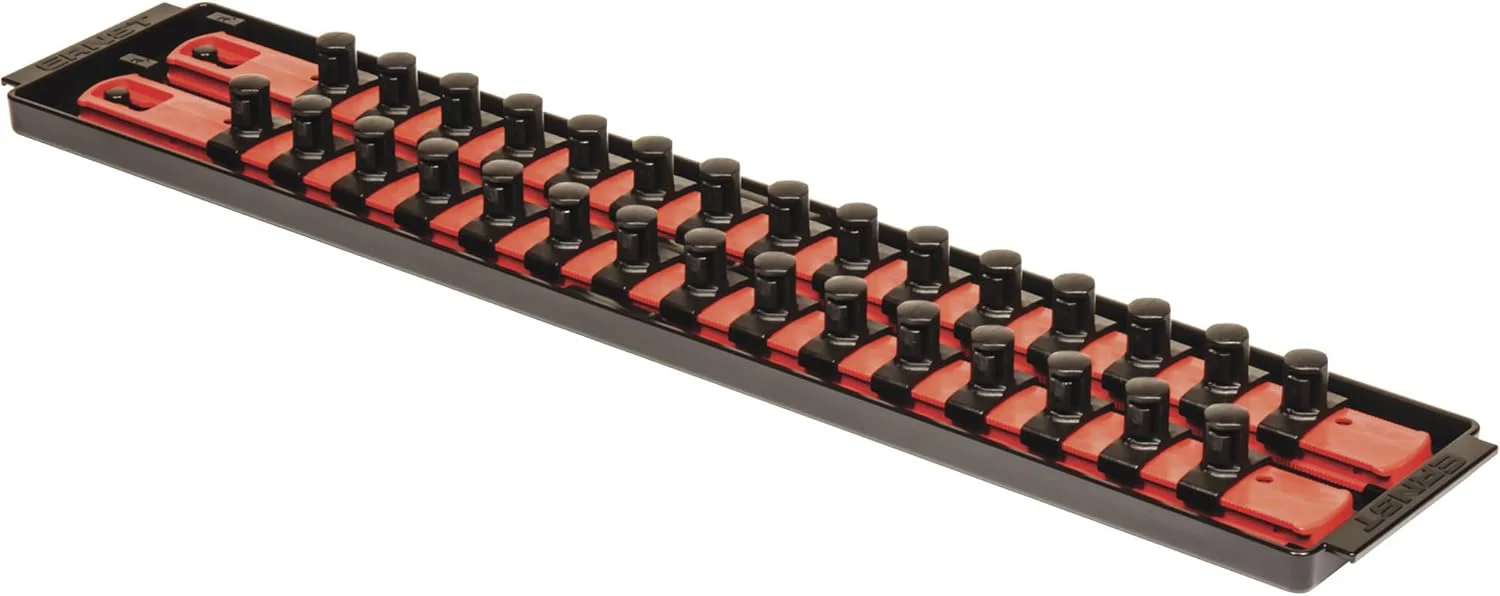 Ernst Manufacturing 18-Inch Socket Boss 2-Rail 1/2-Inch-Drive Socket Organizer with Twist Lock Secure Hold and Toolbox Drawer Tray, Red - Made in USA - Image 2